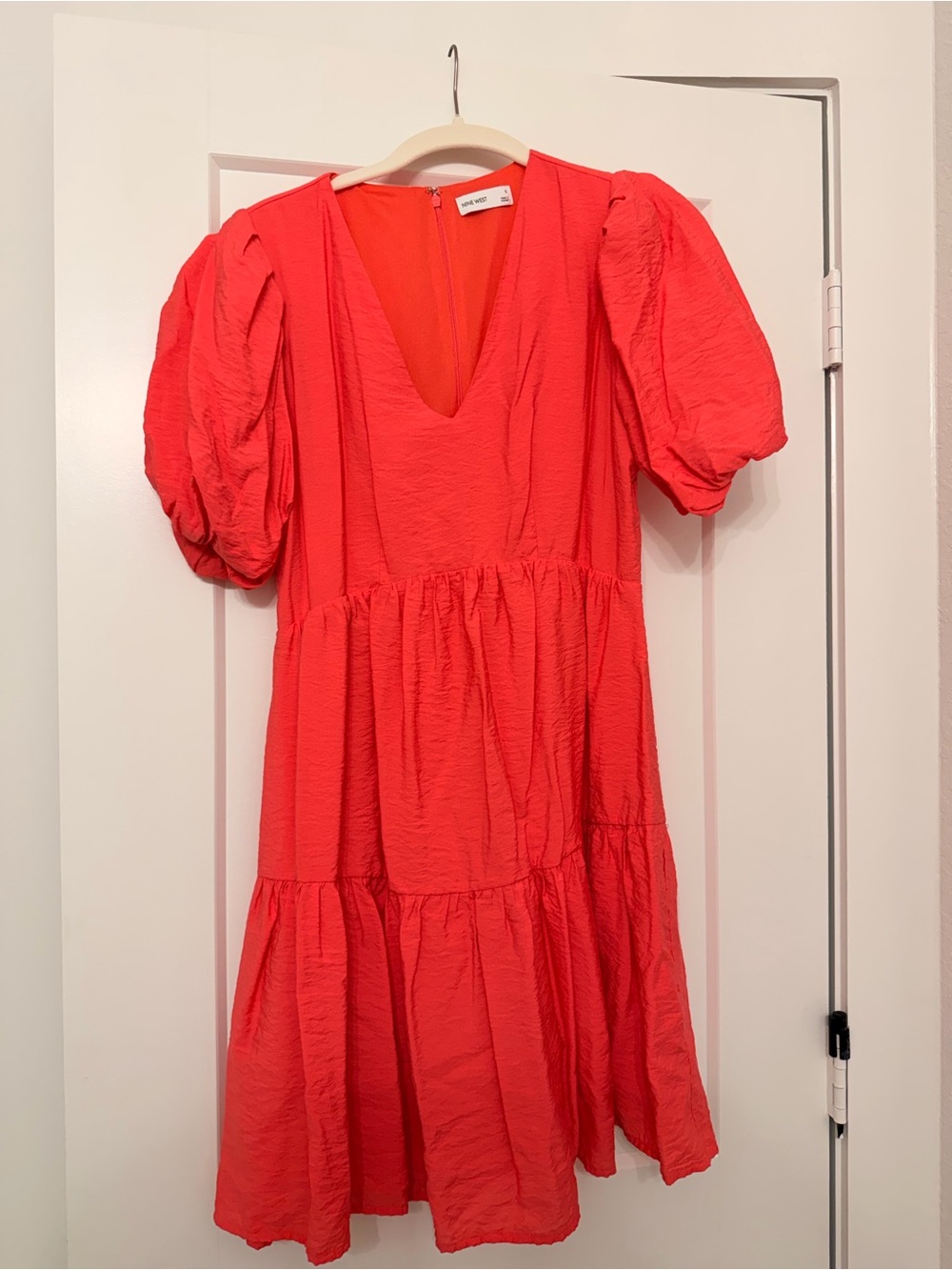Nine West Coral Puff Sleeve Tiered Dress